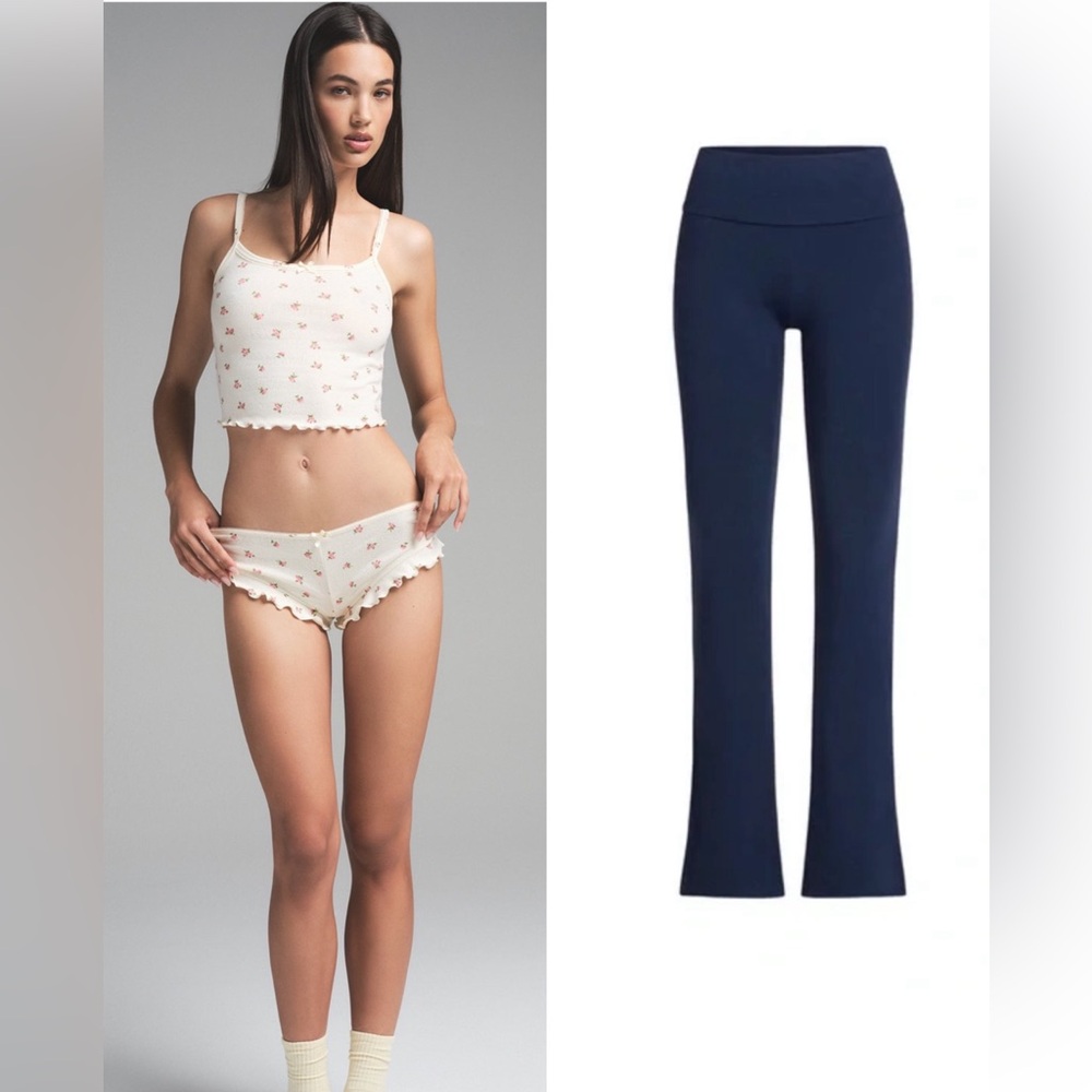 NWT SKIMS SET | LOGO POINTELLE CROPPED CAMI TOP AND COTTON JERSEY FOLDOVER PANT